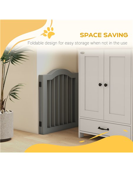PawHut 3 Panels Dog Gate w/ Support Feet Fence Safety Barrier Freestanding Wood Light Grey - pic 143763 | FastDaddyshop
