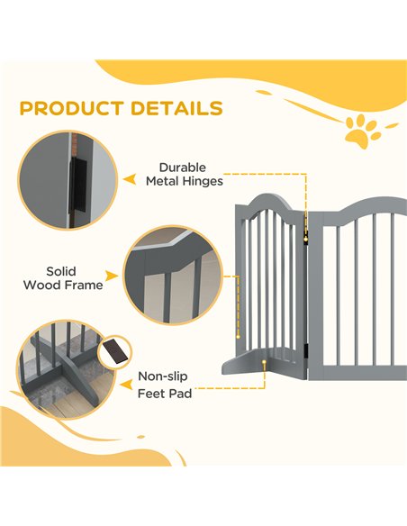 PawHut 3 Panels Dog Gate w/ Support Feet Fence Safety Barrier Freestanding Wood Light Grey - pic 143764 | FastDaddyshop