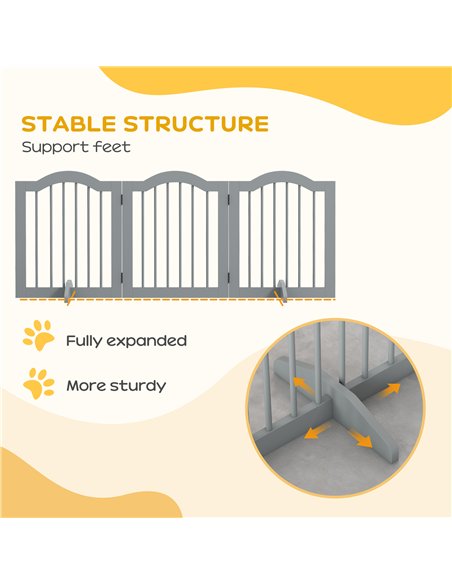 PawHut 3 Panels Dog Gate w/ Support Feet Fence Safety Barrier Freestanding Wood Light Grey - pic 143765 | FastDaddyshop