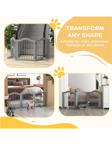 PawHut 3 Panels Dog Gate w/ Support Feet Fence Safety Barrier Freestanding Wood Light Grey - pic 143766 | FastDaddyshop