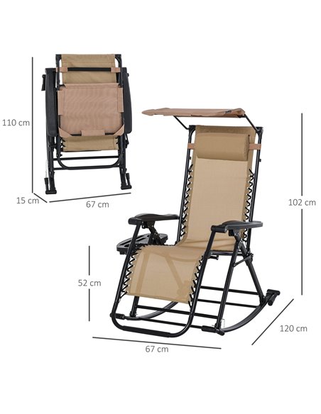 Outsunny Garden Rocking Chair Folding Recliner Outdoor Adjustable Sun Lounger Rocker Zero-Gravity Seat with Headrest Side Holder - pic 14377 | FastDaddyshop