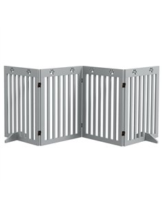 PawHut Wooden Pet Gate Foldable Freestanding Dog Safety Barrier w/ Support Feet, Grey