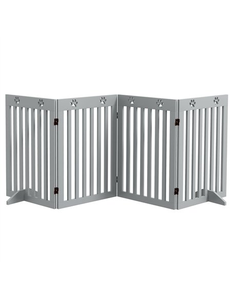 PawHut Wooden Pet Gate Foldable Freestanding Dog Safety Barrier w/ Support Feet, Grey - pic 143777 | FastDaddyshop