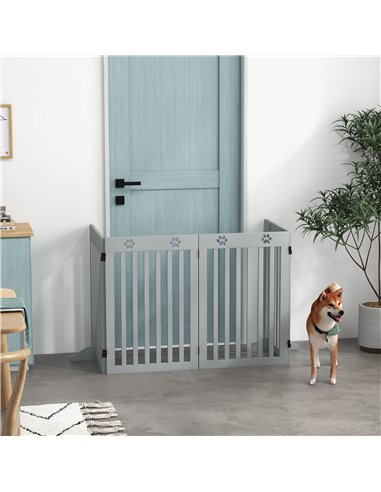PawHut Wooden Pet Gate Foldable Freestanding Dog Safety Barrier w/ Support Feet, Grey