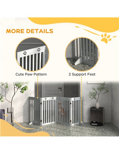 PawHut Wooden Pet Gate Foldable Freestanding Dog Safety Barrier w/ Support Feet, Grey