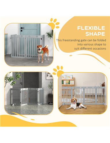 PawHut Wooden Pet Gate Foldable Freestanding Dog Safety Barrier w/ Support Feet, Grey