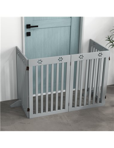 PawHut Wooden Pet Gate Foldable Freestanding Dog Safety Barrier w/ Support Feet, Grey