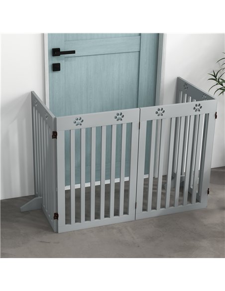 PawHut Wooden Pet Gate Foldable Freestanding Dog Safety Barrier w/ Support Feet, Grey - pic 143783 | FastDaddyshop