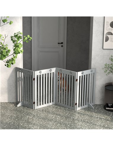 PawHut Wooden Pet Gate Foldable Freestanding Dog Safety Barrier w/ Support Feet, Grey