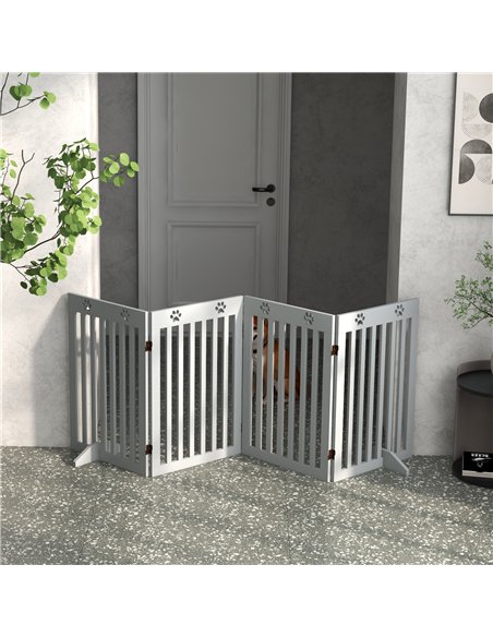 PawHut Wooden Pet Gate Foldable Freestanding Dog Safety Barrier w/ Support Feet, Grey - pic 143784 | FastDaddyshop