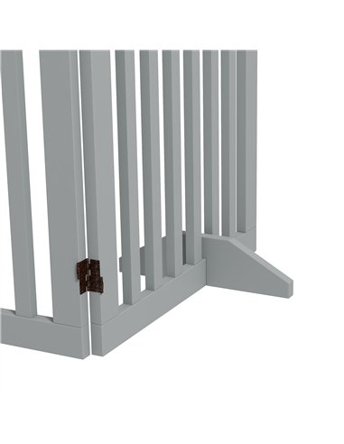 PawHut Wooden Pet Gate Foldable Freestanding Dog Safety Barrier w/ Support Feet, Grey