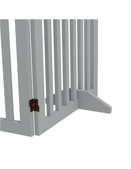 PawHut Wooden Pet Gate Foldable Freestanding Dog Safety Barrier w/ Support Feet, Grey - pic 143785 | FastDaddyshop
