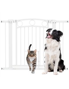 PawHut 77cm Tall Dog Gate with Cat Door, 7cm and 14cm Extensions, for Stairs, Doorways, 76-104cm Width