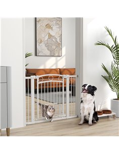 PawHut 77cm Tall Dog Gate with Cat Door, 7cm and 14cm Extensions, for Stairs, Doorways, 76-104cm Width 2
