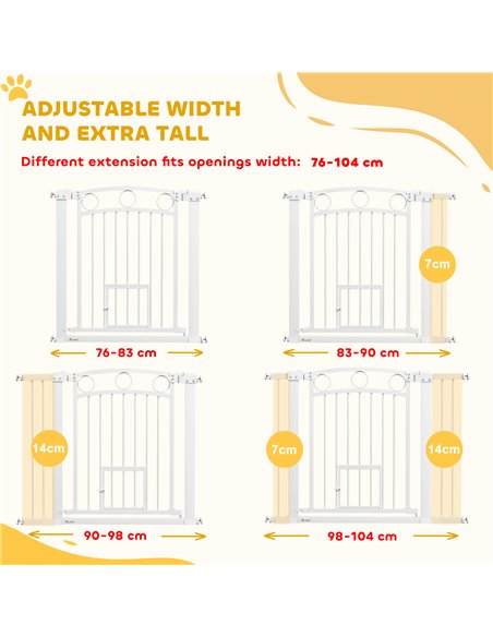 PawHut 77cm Tall Dog Gate with Cat Door, 7cm and 14cm Extensions, for Stairs, Doorways, 76-104cm Width - pic 143789 | FastDaddyshop