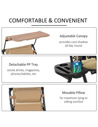 Outsunny Garden Rocking Chair Folding Recliner Outdoor Adjustable Sun Lounger Rocker Zero-Gravity Seat with Headrest Side Holder