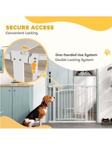 PawHut 77cm Tall Dog Gate with Cat Door, 7cm and 14cm Extensions, for Stairs, Doorways, 76-104cm Width