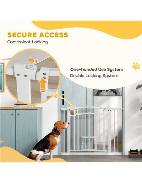 PawHut 77cm Tall Dog Gate with Cat Door, 7cm and 14cm Extensions, for Stairs, Doorways, 76-104cm Width - pic 143791 | FastDaddyshop