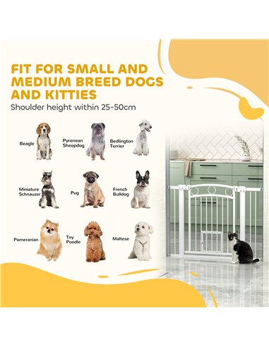 PawHut 77cm Tall Dog Gate with Cat Door, 7cm and 14cm Extensions, for Stairs, Doorways, 76-104cm Width