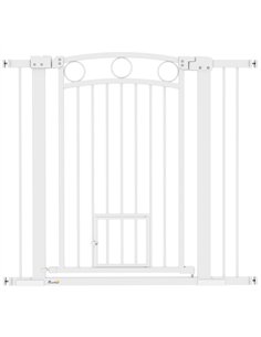 PawHut 96cm Tall Dog Gate with Cat Door, 7cm and 14cm Extensions, for Stairs, Doorways, 76-104cm Width