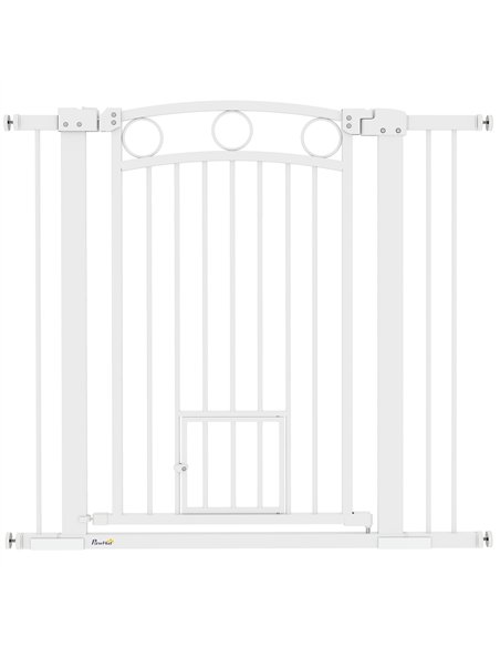 PawHut 96cm Tall Dog Gate with Cat Door, 7cm and 14cm Extensions, for Stairs, Doorways, 76-104cm Width - pic 143795 | FastDaddyshop