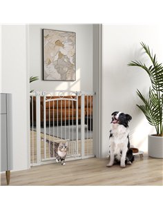 PawHut 96cm Tall Dog Gate with Cat Door, 7cm and 14cm Extensions, for Stairs, Doorways, 76-104cm Width 2