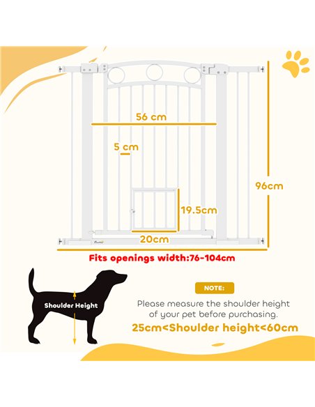 PawHut 96cm Tall Dog Gate with Cat Door, 7cm and 14cm Extensions, for Stairs, Doorways, 76-104cm Width - pic 143797 | FastDaddyshop
