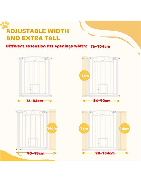 PawHut 96cm Tall Dog Gate with Cat Door, 7cm and 14cm Extensions, for Stairs, Doorways, 76-104cm Width - pic 143798 | FastDaddyshop