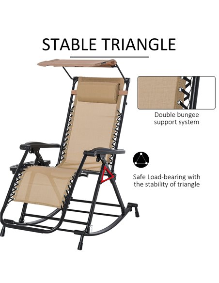 Outsunny Garden Rocking Chair Folding Recliner Outdoor Adjustable Sun Lounger Rocker Zero-Gravity Seat with Headrest Side Holder - pic 14380 | FastDaddyshop