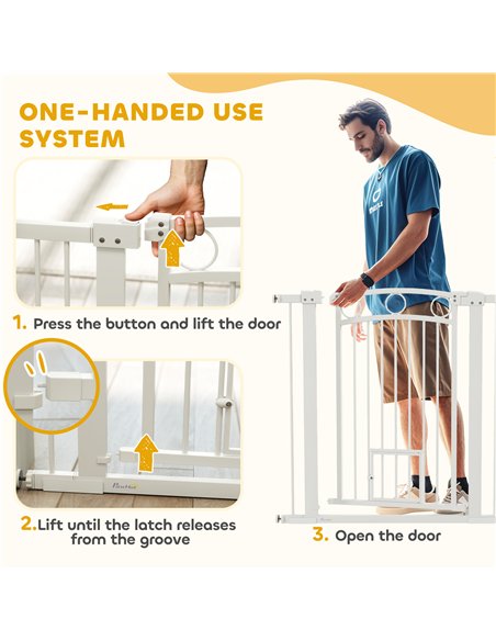PawHut 96cm Tall Dog Gate with Cat Door, 7cm and 14cm Extensions, for Stairs, Doorways, 76-104cm Width - pic 143800 | FastDaddyshop