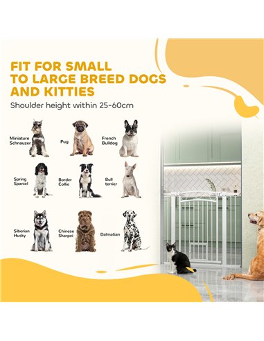 PawHut 96cm Tall Dog Gate with Cat Door, 7cm and 14cm Extensions, for Stairs, Doorways, 76-104cm Width