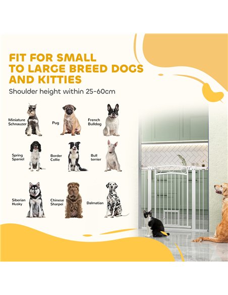 PawHut 96cm Tall Dog Gate with Cat Door, 7cm and 14cm Extensions, for Stairs, Doorways, 76-104cm Width - pic 143803 | FastDaddyshop