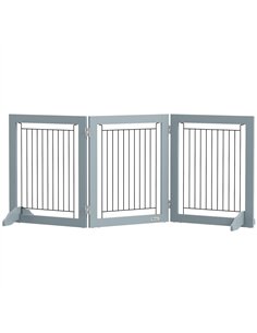 PawHut Foldable Pet Gate, with Three Panels & Two Support Feet - Grey