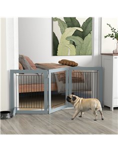 PawHut Foldable Pet Gate, with Three Panels & Two Support Feet - Grey 2
