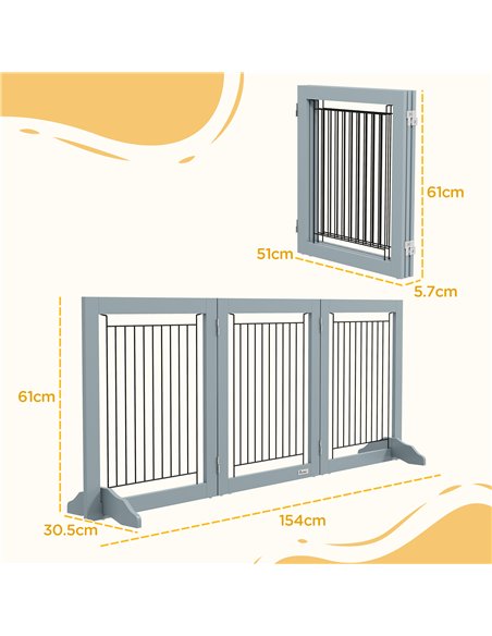 PawHut Foldable Pet Gate, with Three Panels & Two Support Feet - Grey - pic 143806 | FastDaddyshop