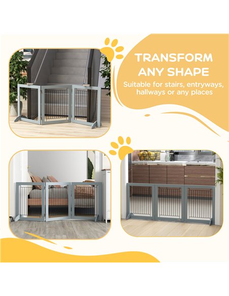 PawHut Foldable Pet Gate, with Three Panels & Two Support Feet - Grey - pic 143807 | FastDaddyshop