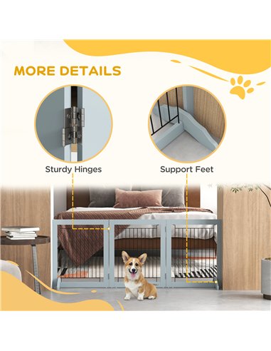 PawHut Foldable Pet Gate, with Three Panels & Two Support Feet - Grey