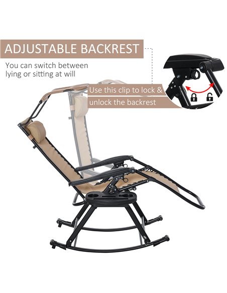 Outsunny Garden Rocking Chair Folding Recliner Outdoor Adjustable Sun Lounger Rocker Zero-Gravity Seat with Headrest Side Holder - pic 14381 | FastDaddyshop