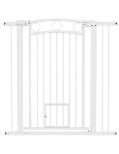 PawHut 106cm Tall Dog Gate with Cat Door, 7cm and 14cm Extensions, for Stairs, Doorways, 76-104cm Width