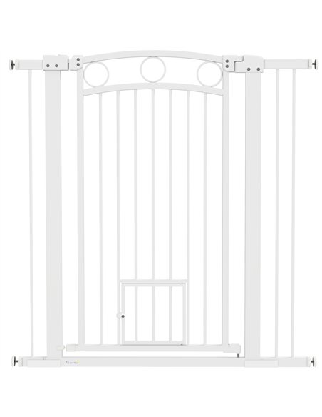 PawHut 106cm Tall Dog Gate with Cat Door, 7cm and 14cm Extensions, for Stairs, Doorways, 76-104cm Width - pic 143813 | FastDaddyshop