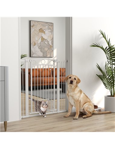 PawHut 106cm Tall Dog Gate with Cat Door, 7cm and 14cm Extensions, for Stairs, Doorways, 76-104cm Width
