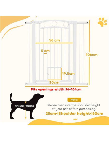 PawHut 106cm Tall Dog Gate with Cat Door, 7cm and 14cm Extensions, for Stairs, Doorways, 76-104cm Width - pic 143815 | FastDaddyshop