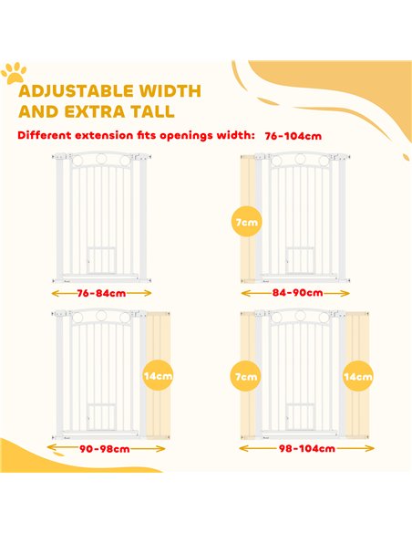 PawHut 106cm Tall Dog Gate with Cat Door, 7cm and 14cm Extensions, for Stairs, Doorways, 76-104cm Width - pic 143816 | FastDaddyshop