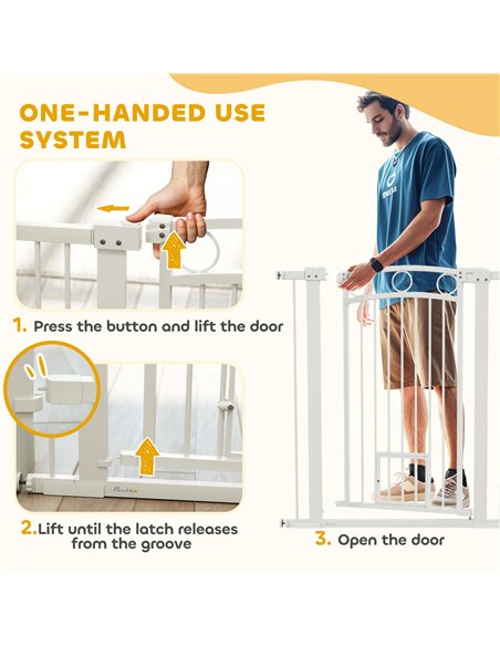PawHut 106cm Tall Dog Gate with Cat Door, 7cm and 14cm Extensions, for Stairs, Doorways, 76-104cm Width - pic 143818 | FastDaddyshop