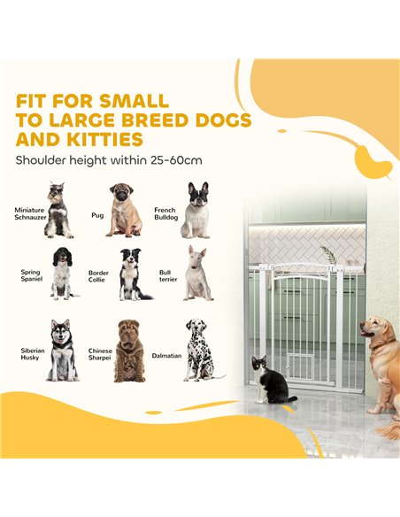 PawHut 106cm Tall Dog Gate with Cat Door, 7cm and 14cm Extensions, for Stairs, Doorways, 76-104cm Width - pic 143821 | FastDaddyshop