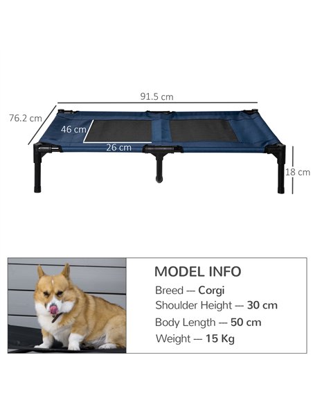 PawHut Raised Dog Bed Cat Elevated Lifted Puppy Pet Elevated Cot Portable Camping Basket – Blue (Large) - pic 143833 | FastDaddyshop