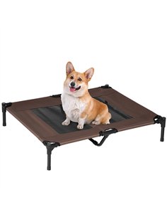 PawHut Large Raised Dog Bed Cat Elevated Lifted Cooling Portable Camping Basket Outdoor Indoor Mesh Pet Cot Metal Frame Brown