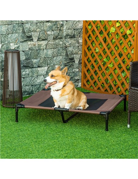 PawHut Large Raised Dog Bed Cat Elevated Lifted Cooling Portable Camping Basket Outdoor Indoor Mesh Pet Cot Metal Frame Brown - pic 143841 | FastDaddyshop