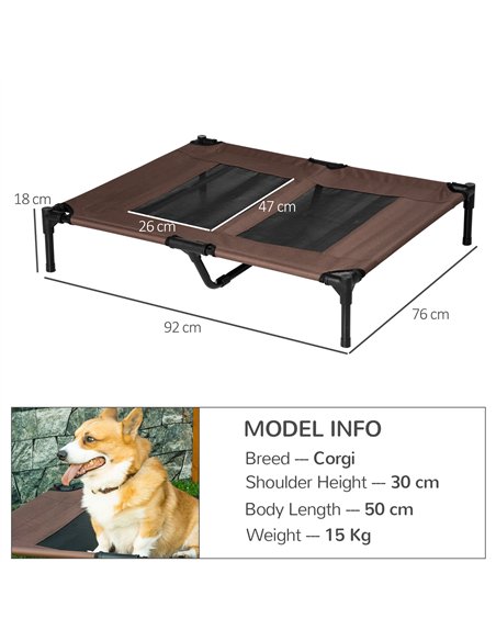 PawHut Large Raised Dog Bed Cat Elevated Lifted Cooling Portable Camping Basket Outdoor Indoor Mesh Pet Cot Metal Frame Brown - pic 143842 | FastDaddyshop