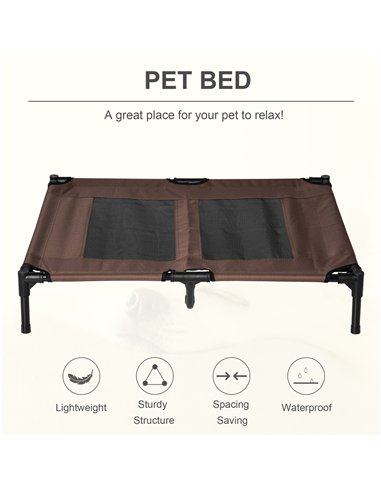 PawHut Large Raised Dog Bed Cat Elevated Lifted Cooling Portable Camping Basket Outdoor Indoor Mesh Pet Cot Metal Frame Brown